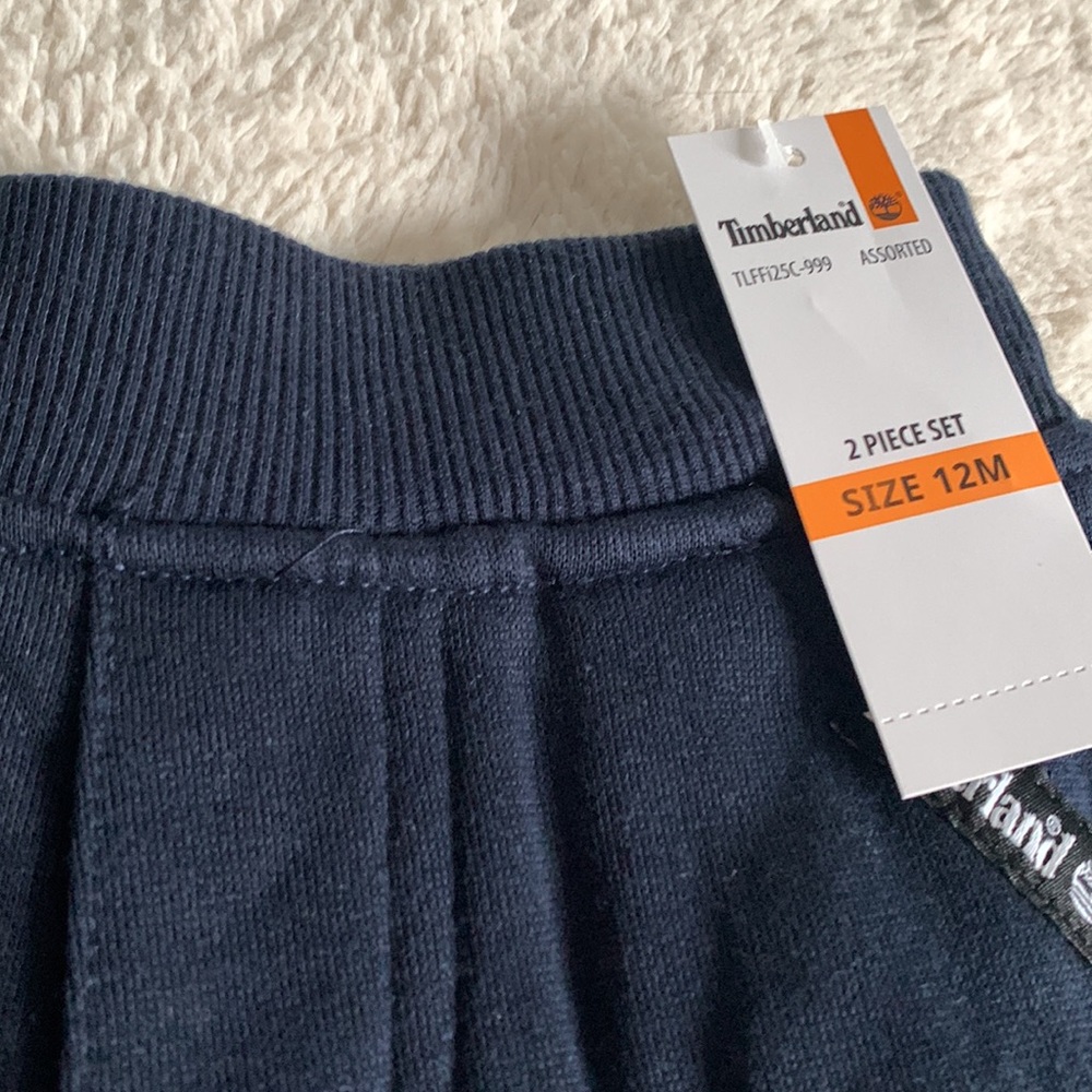 NWT Timberland 12M 2 pc. Quarter Zip Sweatshirt & Joggers Set Blue & Black - Picture 7 of 8